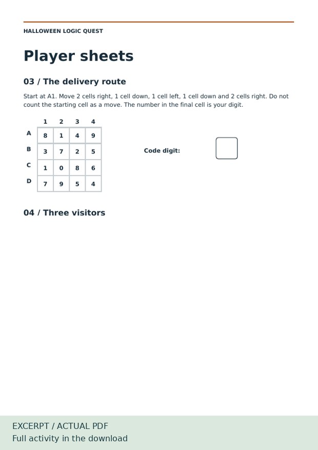 Actual Lantern Workshop PDF pages showing puzzles and adult answers — More clues